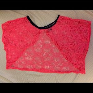 Hot pink lace/mesh top